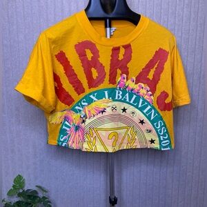 GUESS X J. Balvin VIBRAS T-Shirt Crop Top Shirt Latin Reggaeton Yellow Rare MED